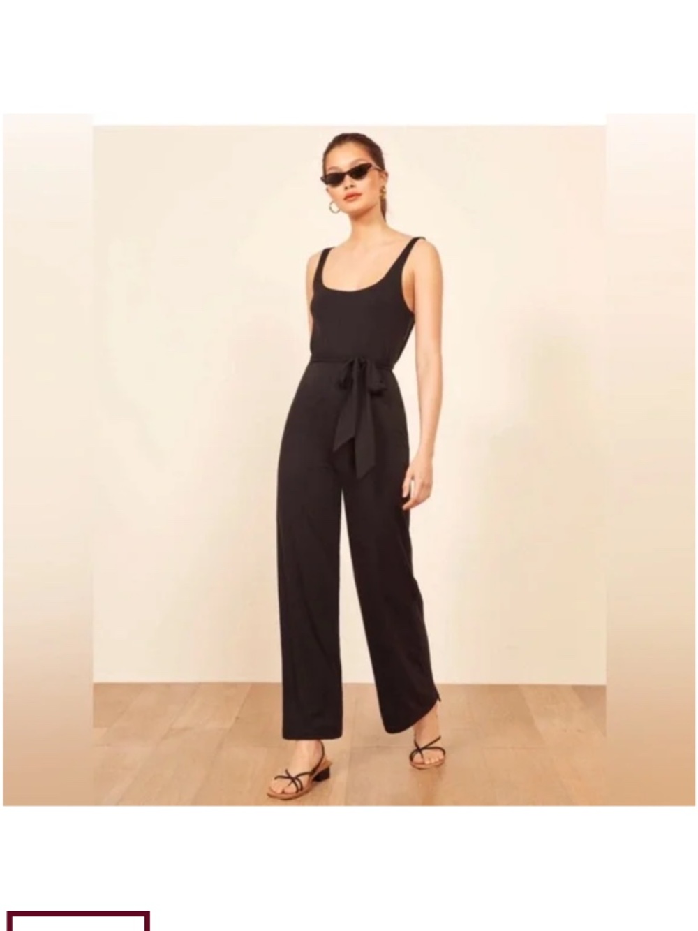 Reformation Black Ribbed Jumpsuit waist tie